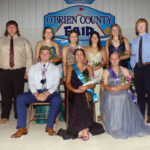 The 2022 O’Brien County Fair Royalty were crowned Monday night at the Coronation Ceremony. They are, seated from left, King Dain Moermond, Queen Grace Fuhrman and Princess Makenzie Meyer. The King and Queen candidates also included, standing from left, Jackson Albert, Payton Farquhar, Madisen Fischer, Morgan Grooters, Samantha Wilbur and Grant Wagner.