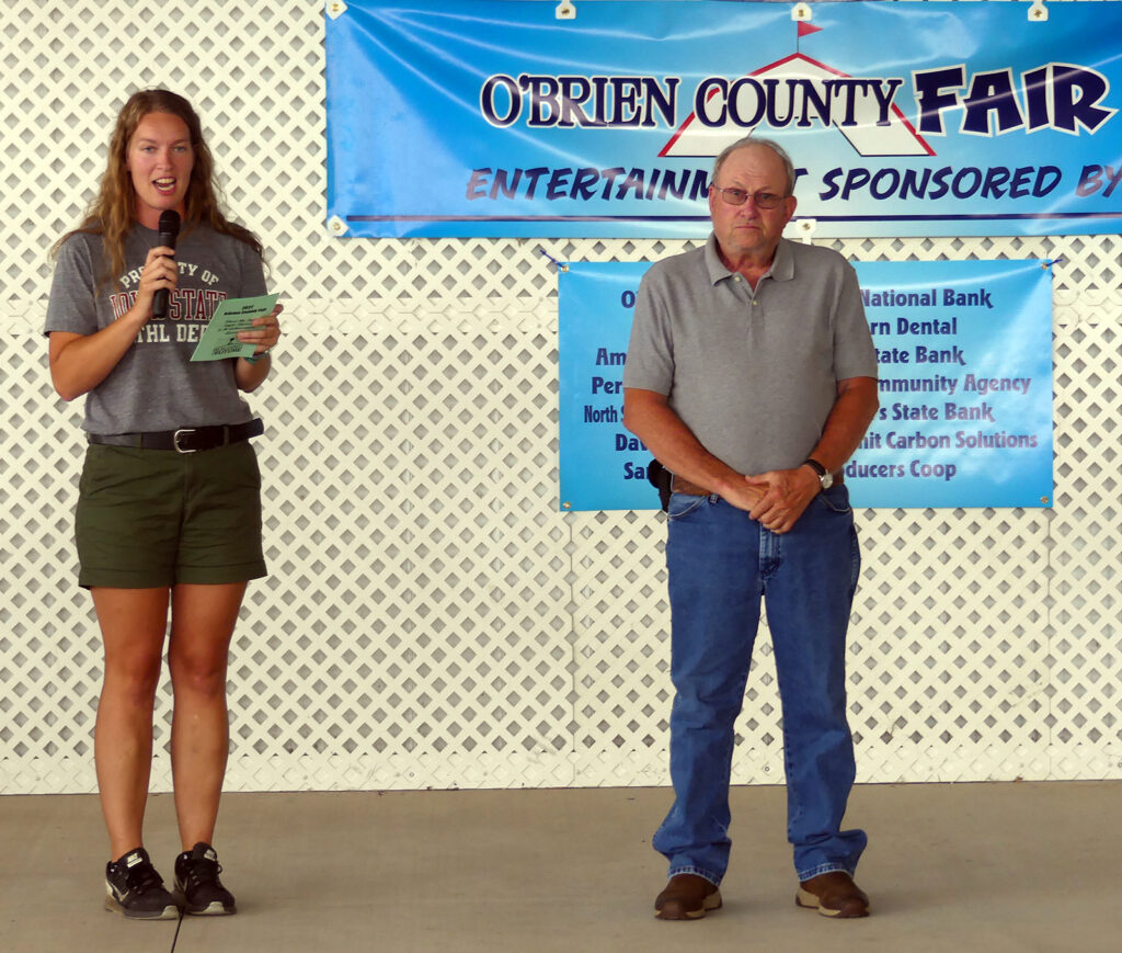 Dennis Mars is recognized as a 2022 inductee into the Iowa 4-H Hall of Fame. Kate Stewart, O’Brien County Extension K-12 Program Coordinator, made the announcement at the recent O’Brien County Fair.